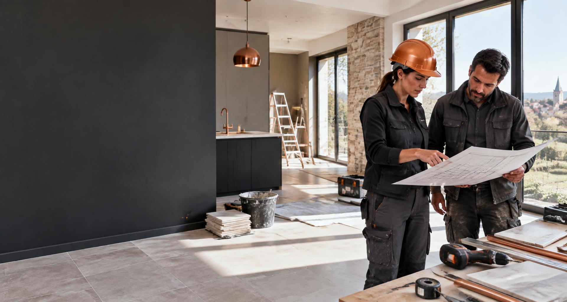 Deux professionnels examinent les plans d’une rénovation